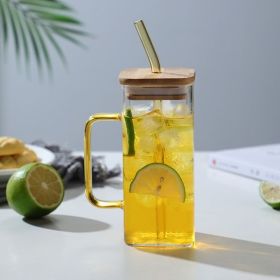 1pc Cute Glass Cup with Lid & Straw | 13.5oz (Color: Yellow)