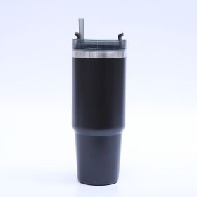 1pc Stainless Steel Vacuum Mug with Straw | Insulated Tumbler (Color: Black)