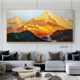 Handmade Gold Mountain Oil Painting | Winter Landscape Canvas Art (size: 100x150cm)