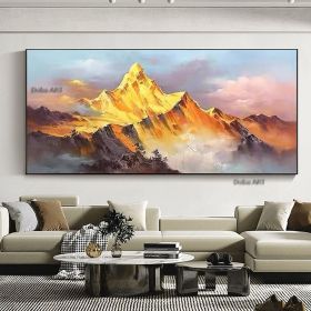 Gold Mountain Oil Painting on Canvas | Abstract Landscape Wall Art (size: 60x120cm)