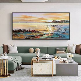 Hand-Painted Abstract Seascape Oil Painting | Colorful Sunset Canvas (size: 150x220cm)