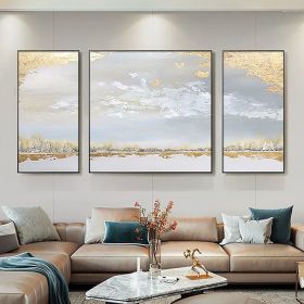 Hand-Painted Gold Foil Landscape Canvas | Abstract Wall Art (size: 40X80cmX2P+80X80cm)