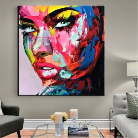 Handmade Abstract Portrait Oil Painting | Colorful Woman’s Face Wall Art (size: 70x70cm)