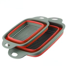 Collapsible Silicone Colander Set of 2 | Square Strainer with Handle (Color: Red Set (1 Large + 1 Small))