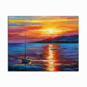 Modern Abstract Seascape Canvas Art | Sea Boat Wall Art (size: 150x220cm)