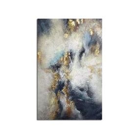 Handmade Abstract Blue & Gold Foil Oil Painting | Modern Canvas Art (size: 100x150cm)