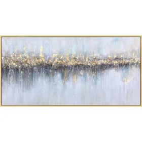 Handmade Gold Foil Abstract Oil Painting | Blue Canvas Wall Art (size: 75x150cm)