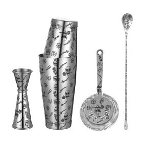 Stainless Steel 5-Piece Cocktail Set | Tattoo Pattern Bar Tools (Color: Skull Rose, Material: Stainless Steel)