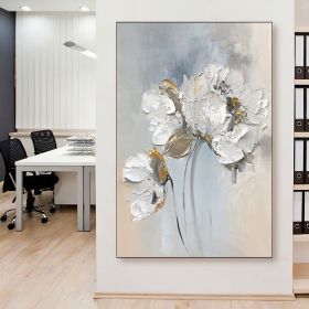 Handmade White Floral Oil Painting on Canvas | Modern Wall Art (Style: 1, size: 50x70cm)