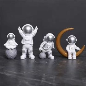 4pcs Small Astronaut Ornaments | Creative Desktop & TV Cabinet Decor (Color: Silvery, size: 10.2*6cm)