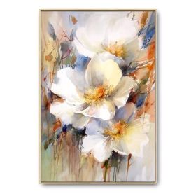 Hand-Painted White Flower Abstract Oil Painting | Frameless Canvas Art (size: 70x140cm)