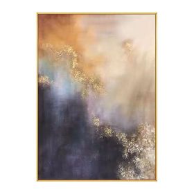 High Quality Golden Blue Black Abstract 100% Handmade Painting Modern Art Picture For Living Room Modern Cuadros Canvas Art (size: 70x140cm)