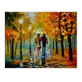 Landscape Rainy Street Oil Painting | Lovers Canvas Wall Art (size: 75x150cm)