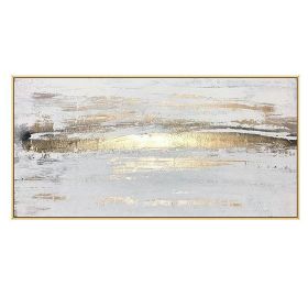 Abstract Gold Foil White Canvas Painting | Nordic Landscape Wall Art (size: 50x100cm)