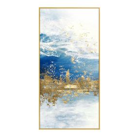 Handmade Modern Abstract Gold Foil & Blue Canvas Art | Wall Decor (size: 75x150cm)