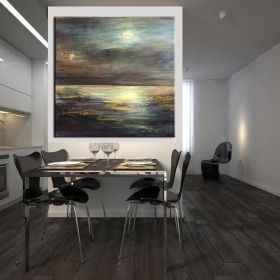 Hand-Painted Abstract Black & Gold Landscape Oil Painting | Unframed (size: 90x90cm)