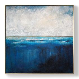 Deep Blue Sea Abstract Art Sky Landscape Painting,Sea Level Abstract Oil Painting,Abstract Oil Painting,Large Wall Sea Painting (size: 120x120cm)