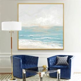 Handmade Blue Ocean Seascape Oil Painting | Modern Canvas Art (size: 120x120cm)