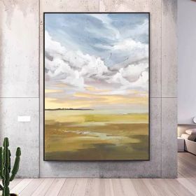 Handmade Blue Sky Landscape Oil Painting | Large Canvas Wall Art (size: 100x150cm)