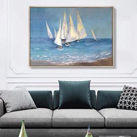 Handmade White Sailboat Acrylic Oil Painting | Vertical Canvas Wall Art (size: 70x140cm)