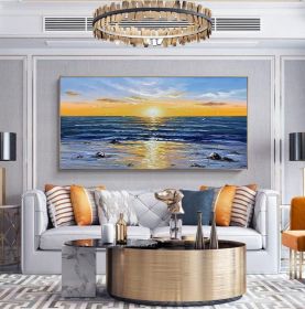 Abstract Palette Knife Oil Painting | Seascape Canvas Wall Art (size: 80x160cm)