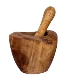 Olive Wood Rustic Mortar and Pestle (size: Medium. 4.5in diameter)