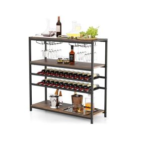 Industrial Freestanding Wooden Wine Bar Cabinet Wine Rack Table (Color: Rustic Brown, type: Wine rack)