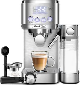 Geek Chef Espresso and Cappuccino Machine with Automatic Milk Frother,20Bar Espresso Maker for Home, for Cappuccino or Latte,with ESE POD filter (Color: Stainless Steel)