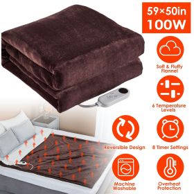 Electric Heated Flannel Throw Blanket | 6 Heat Settings & Auto-Off (Color: Coffee, size: 152x127cm)