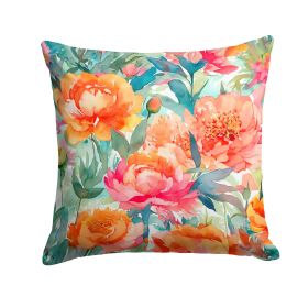 Peonies in Watercolor Throw Pillow Machine Washable, Indoor Outdoor Decorative Pillow for Couch, Bed or Patio, 18Hx18W (Default: Default)