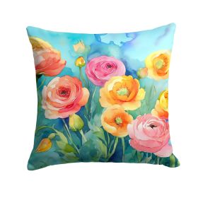 Ranunculus in Watercolor Throw Pillow Machine Washable, Indoor Outdoor Decorative Pillow for Couch, Bed or Patio, 18Hx18W (Default: Default)