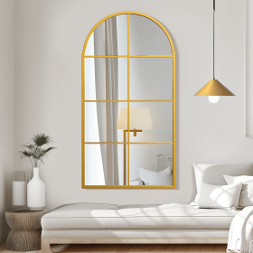 55"x28"Iron right-angled arched gold pane wall mirror Decorative Bathroom Mirror with Elegant Scalloped Design (size: 55"*28")