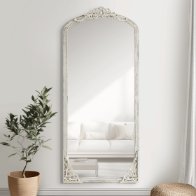 Solid wood carved right angle micro arch weathered white full-length mirror 67 x 28 x 1 inch Bathroom Vanity Mirror for Bedroom Entryway (size: 67"x28")