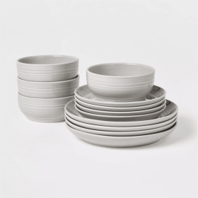 12-Piece Stoneware Westfield Dinnerware Set | Stylish Tableware (Color: Gray)