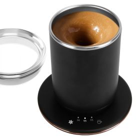 Self Stirring Coffee Mug with Lid Temperature Control Self-Heating Automatic Magnetic Mixing Mug with 3 Heat Settings Auto-Off Function For Coffee Tea (Color: Black)