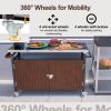 Outdoor Grill Cart with Stainless Steel Tabletop, Storage, Patio Kitchen Island with Wheels, Hooks, and Spice Rack, Waterproof Outdoor Grill Table, Mo