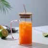 1pc Cute Glass Cup with Lid & Straw | 13.5oz