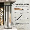 Outsunny Fireplace Tools Set Indoor Outdoor 5 Piece Heavy Duty Metal Fireplace Accessories Set with Brush Broom, Poker, Shovel, Tongs and Stand for Ch