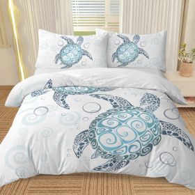 Three Piece Self-produced Bedding Set ,duvet Cover, Pillowcase Back White, Ten Grid Turtle, American Small Size (Option: Full)